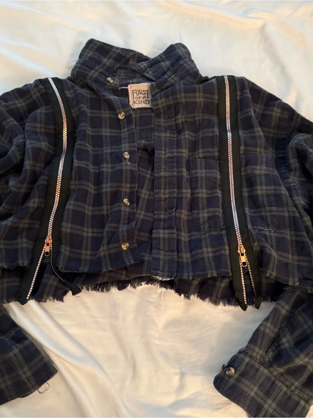 Furst Of A Kind Women's Navy Plaid Cropped Button-Front Top